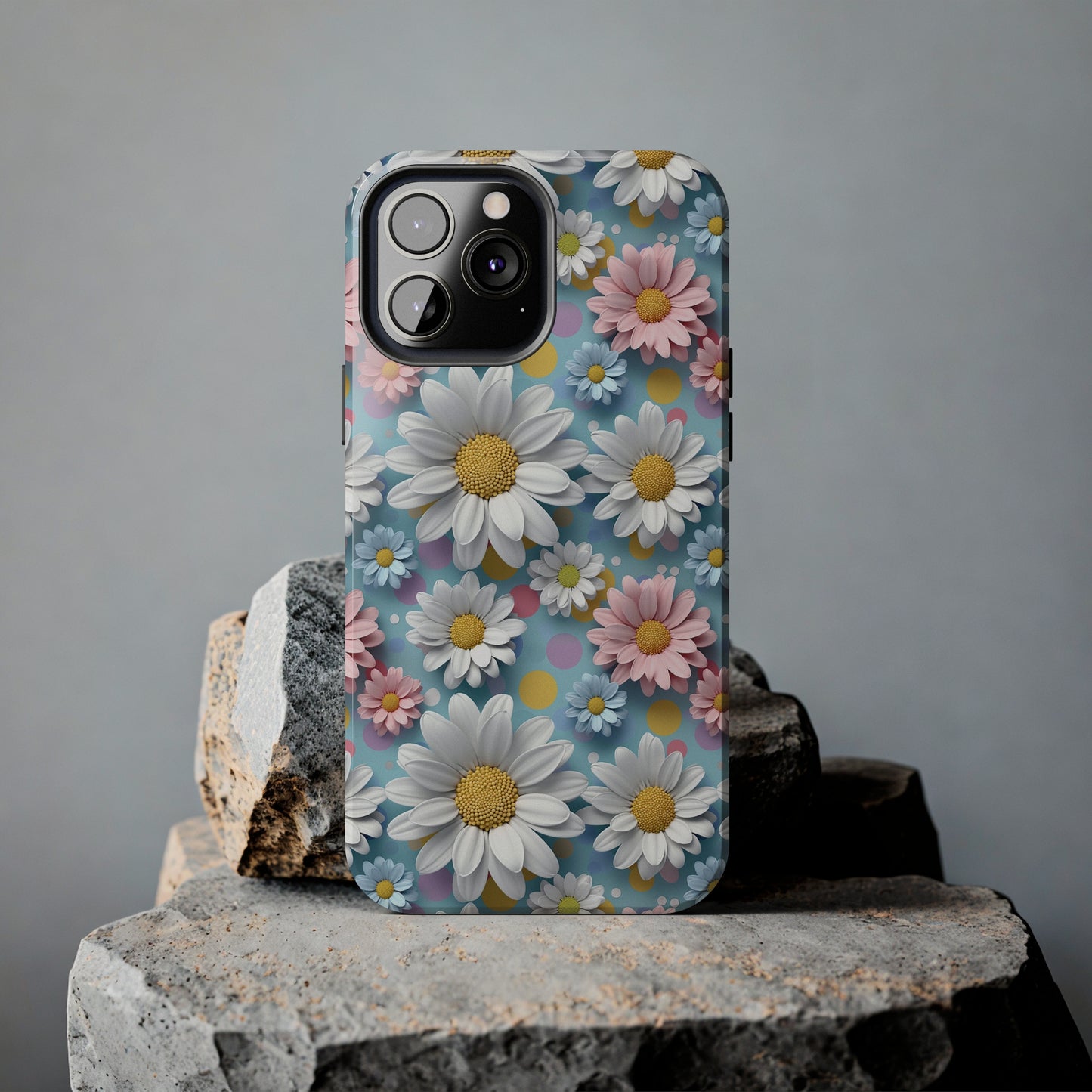 3D Spring Flowes and Polka Dots Digital print Design Tough Phone Case compatible with a large variety of iPhone models, Gift, Phone Case