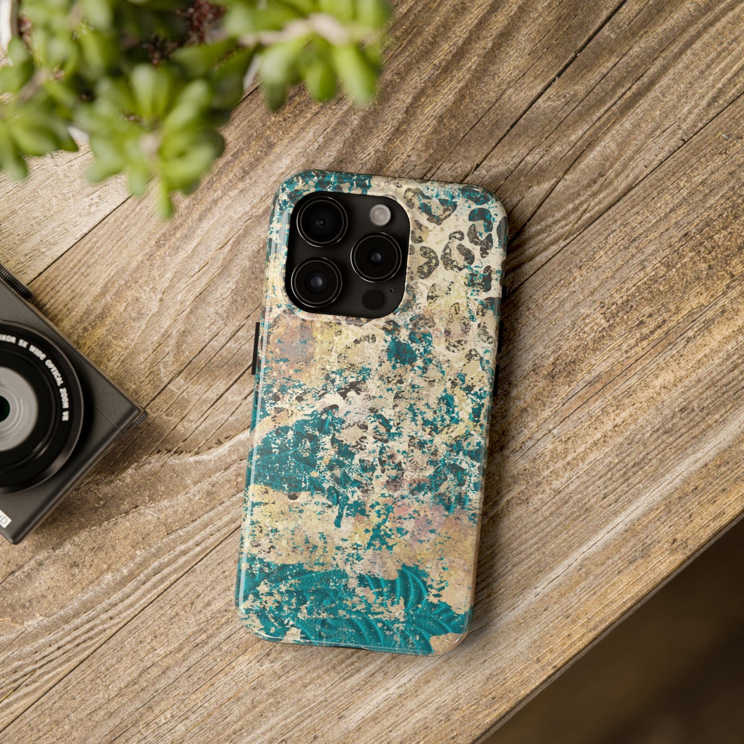 Western Turquoise and Cheetah Design Tough Phone Case compatible with a large variety of phone models, Gift, Phone Case