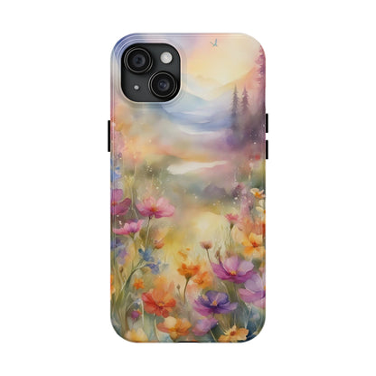 Watercolor Landscape and Wildflowers Pattern print design Tough Phone Case compatible with a large variety of phone models, Phone Case