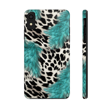 Grunge Turquoise and Animal Print Pattern Design Tough Phone Case compatible with a large variety of iPhone models, Phone Case, Gift