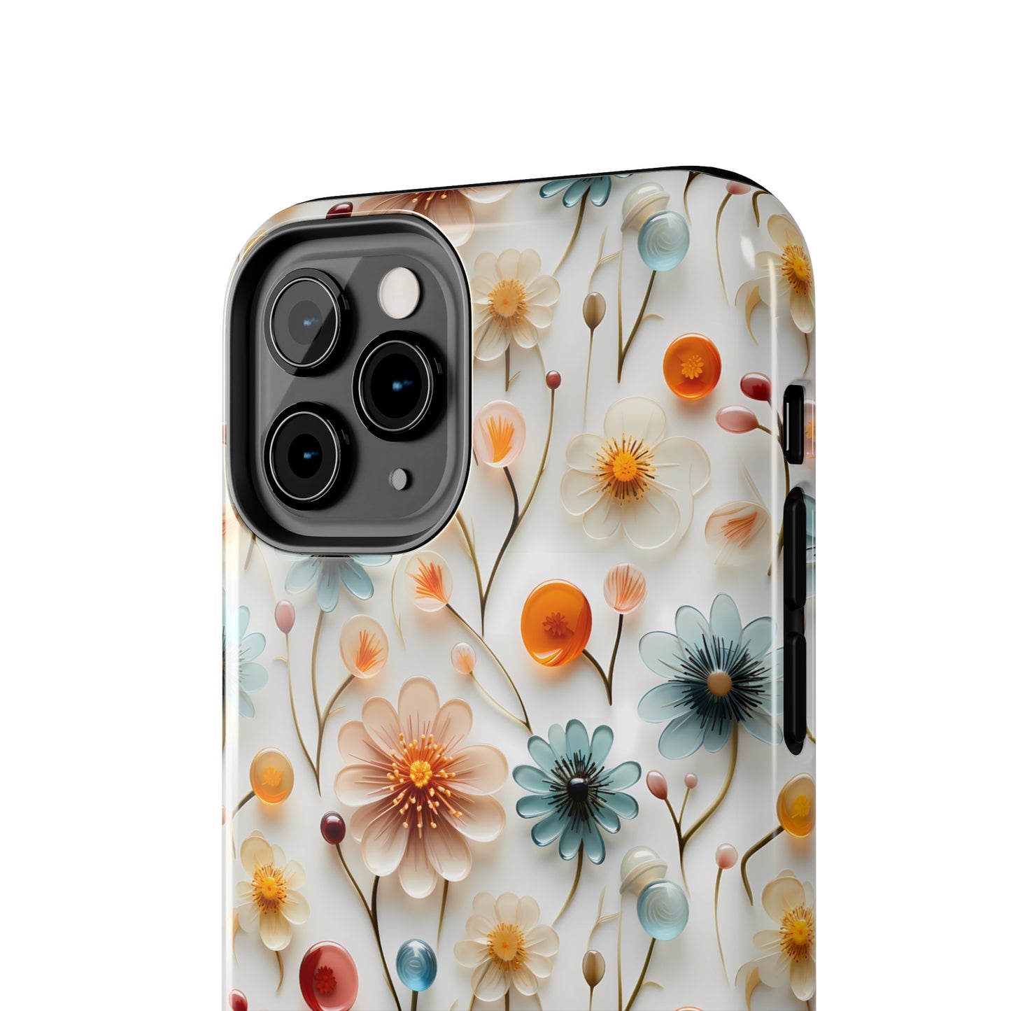 3D Glass Flower Pattern Design Tough Phone Case compatible with a large variety of iPhone models, Phone Case, Birthday Gift