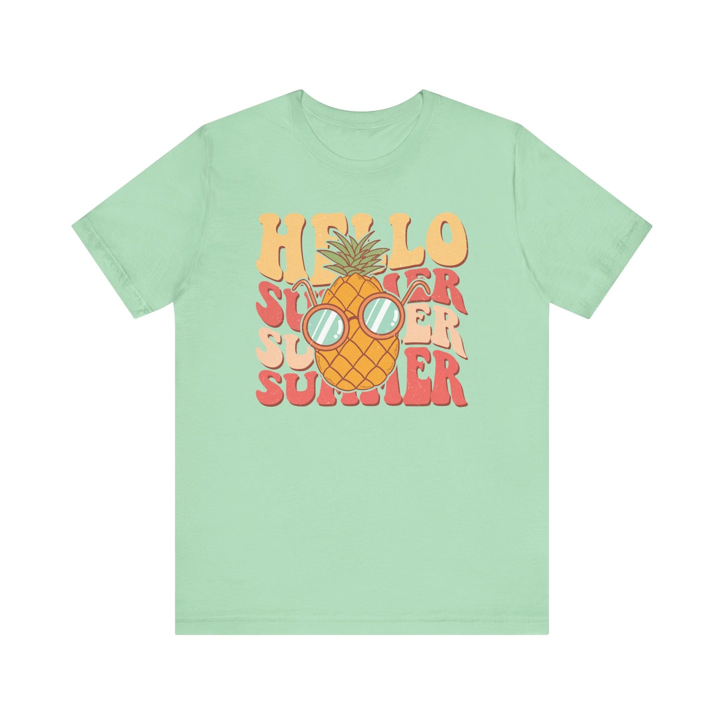 Vintage Hello Summer Pineapple T-Shirt, Retro Beach Vibes Graphic Tee, Unisex Casual Shirt