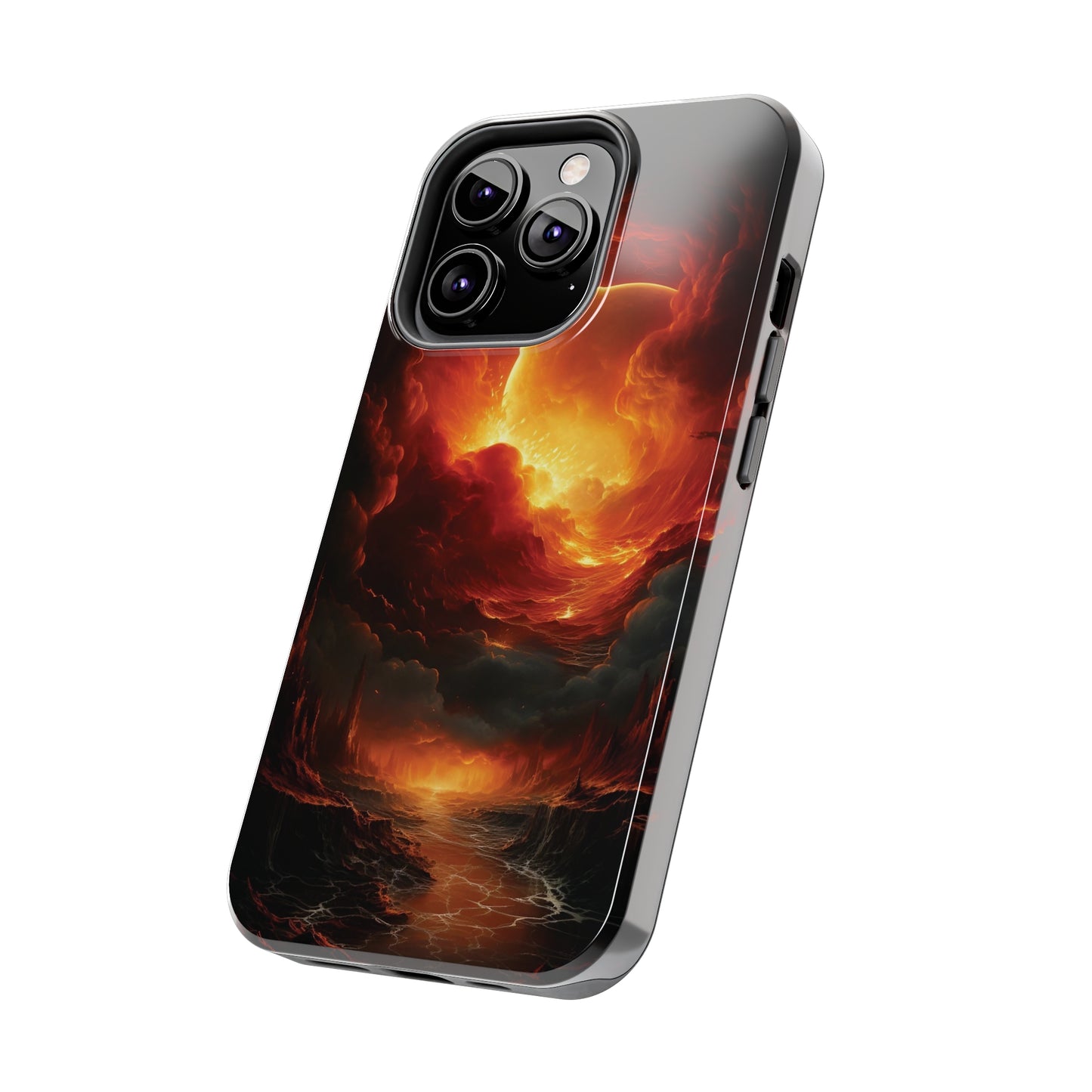 Fiery Red Moon Art iPhone Case, Dramatic Sky Aesthetic Phone Cover, Cool Tech Design for iPhone Models, Durable Phone Accessory Protective Cover for iPhone Models, Tough iPhone Case