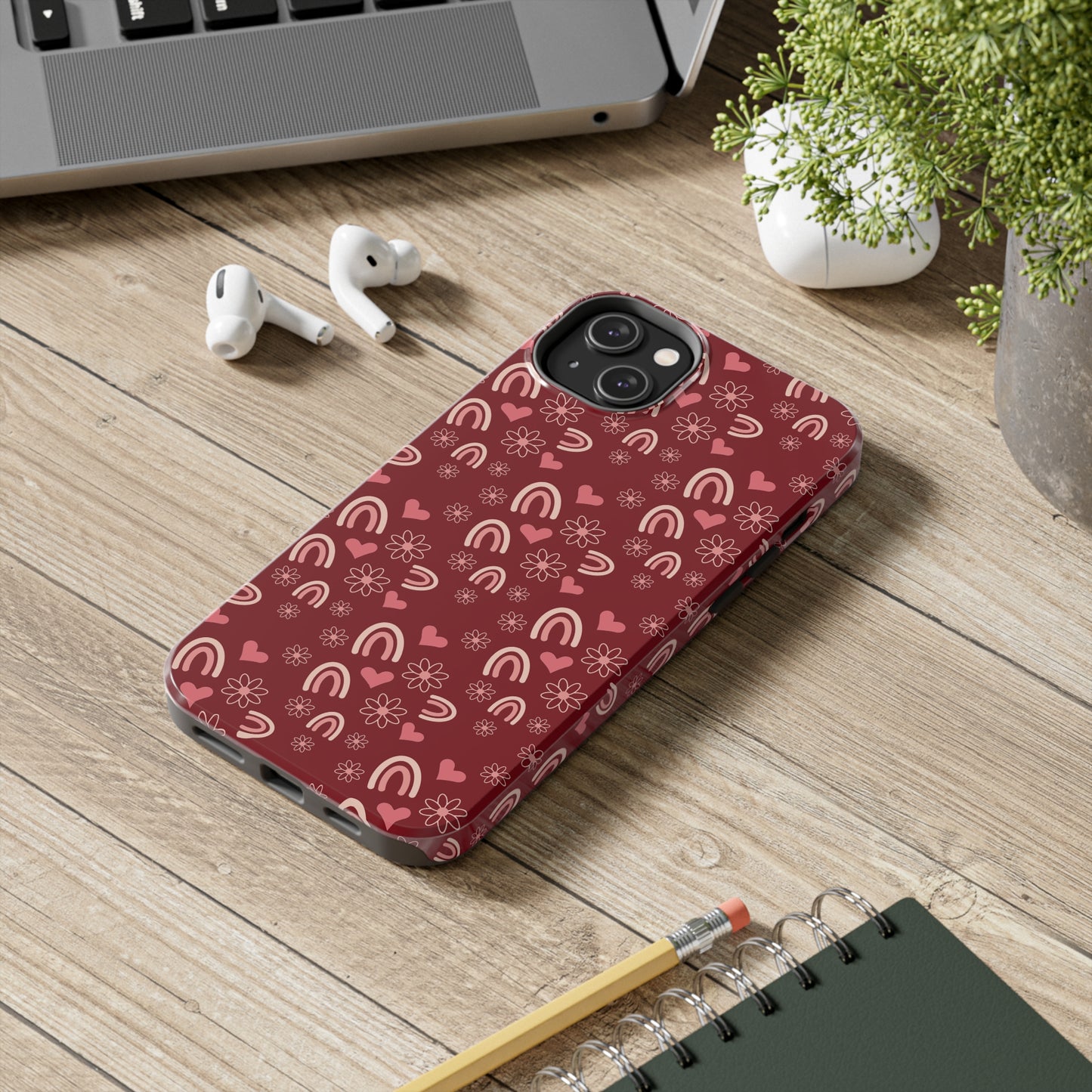 Red Boho2 Rainbow print Design Tough Phone Case compatible with a large variety of iPhone models, Gift, Phone Case