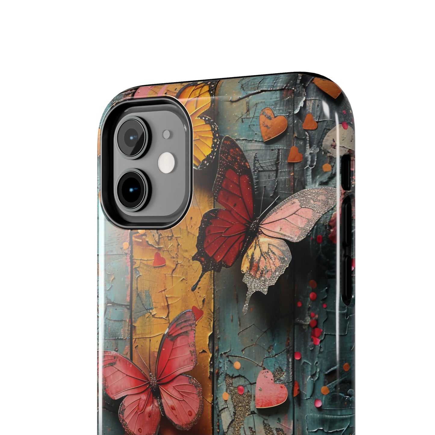 Colorful Butterfly Art on Wood texture design iPhone Case iPhone Case, Colorful Butterfly Art Protective Phone Cover, Durable Phone Accessory Gift, Chic Artsy Protective Cover, Protective Case for iPhone Models, Tough iPhone Case