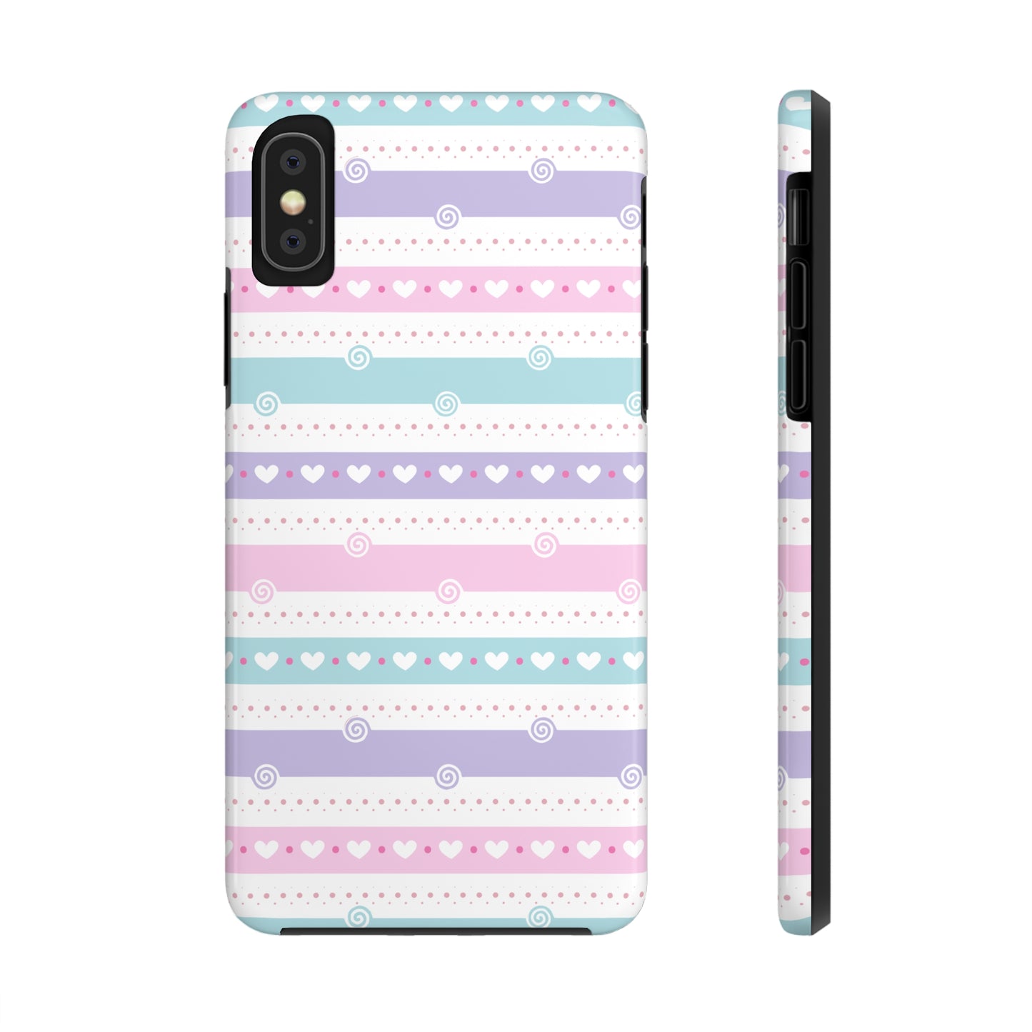 Pastel Stripes and Hearts print design Tough Phone Case compatible with a large variety of iphone models