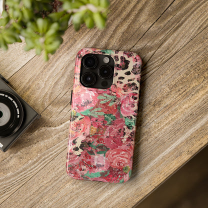 Western Leopard and Pink Roses Design Phone Case- Lightweight, Impact Resistant Cover for iPhone 6, 6s, 12, 13, 14, 15