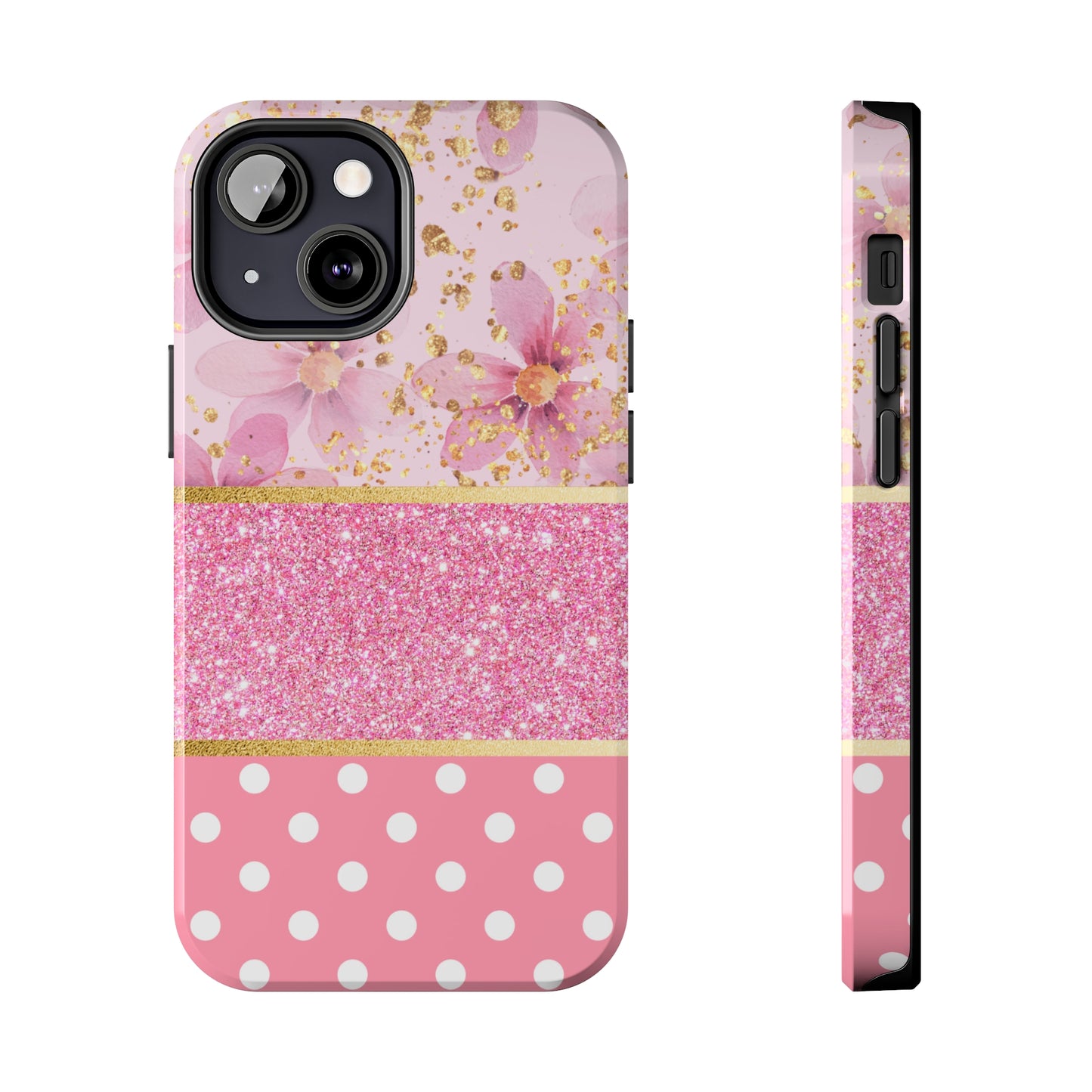 Pink Watercolor flowers and Polka Dot Design Phone Case- Lightweight, Impact Resistant Cover for iPhone 6, 6s, 12, 13, 14, 15