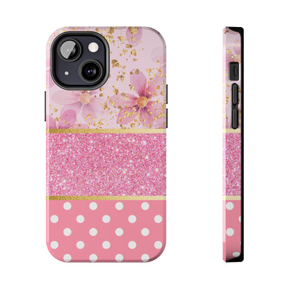 Pink Watercolor flowers and Polka Dot Design Phone Case- Lightweight, Impact Resistant Cover for iPhone 6, 6s, 12, 13, 14, 15