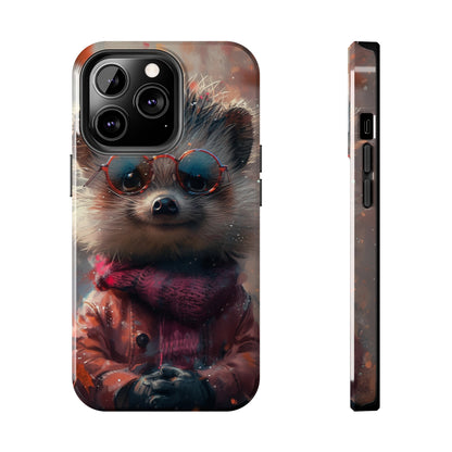 Hedgehog with Glasses and Scarf Design Phone Case- Lightweight, Impact Resistant Cover for iPhone 6, 6s, 12, 13, 14, 15