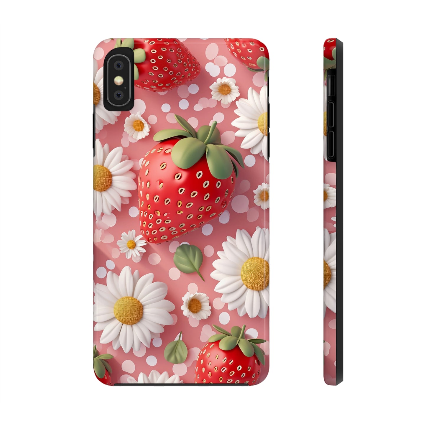 Strawberries & Daisies Digital print Design Tough Phone Case compatible with a large variety of iPhone models, Gift, Phone Case