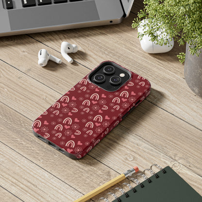 Red Boho2 Rainbow print Design Tough Phone Case compatible with a large variety of iPhone models, Gift, Phone Case