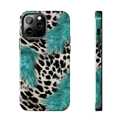 Grunge Turquoise and Animal Print Pattern Design Tough Phone Case compatible with a large variety of iPhone models, Phone Case, Gift