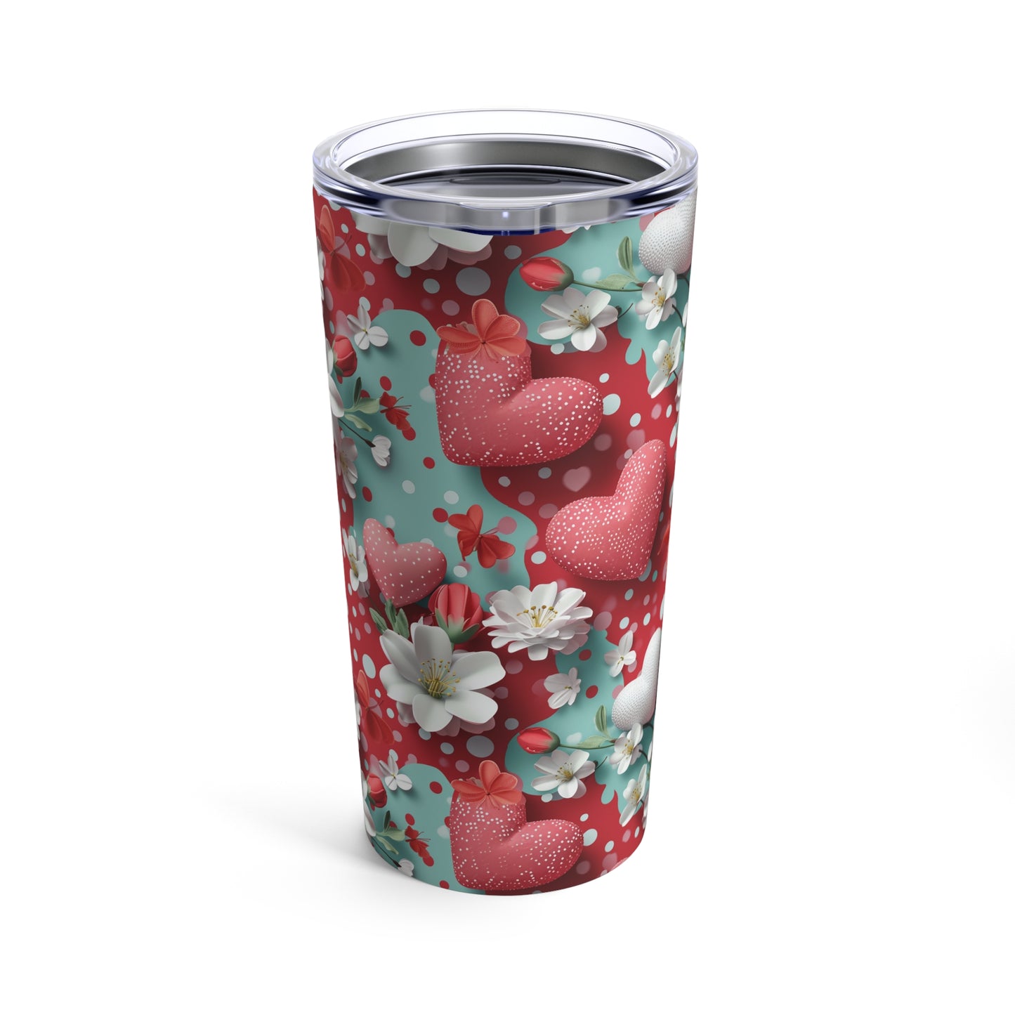Red Polka Dot Hearts Digital Pattern Design 20 oz Stainless Steel Tumbler, Coffee Tumbler, Teacher Tumbler Gift, Mom Gift, Best Friend Gift