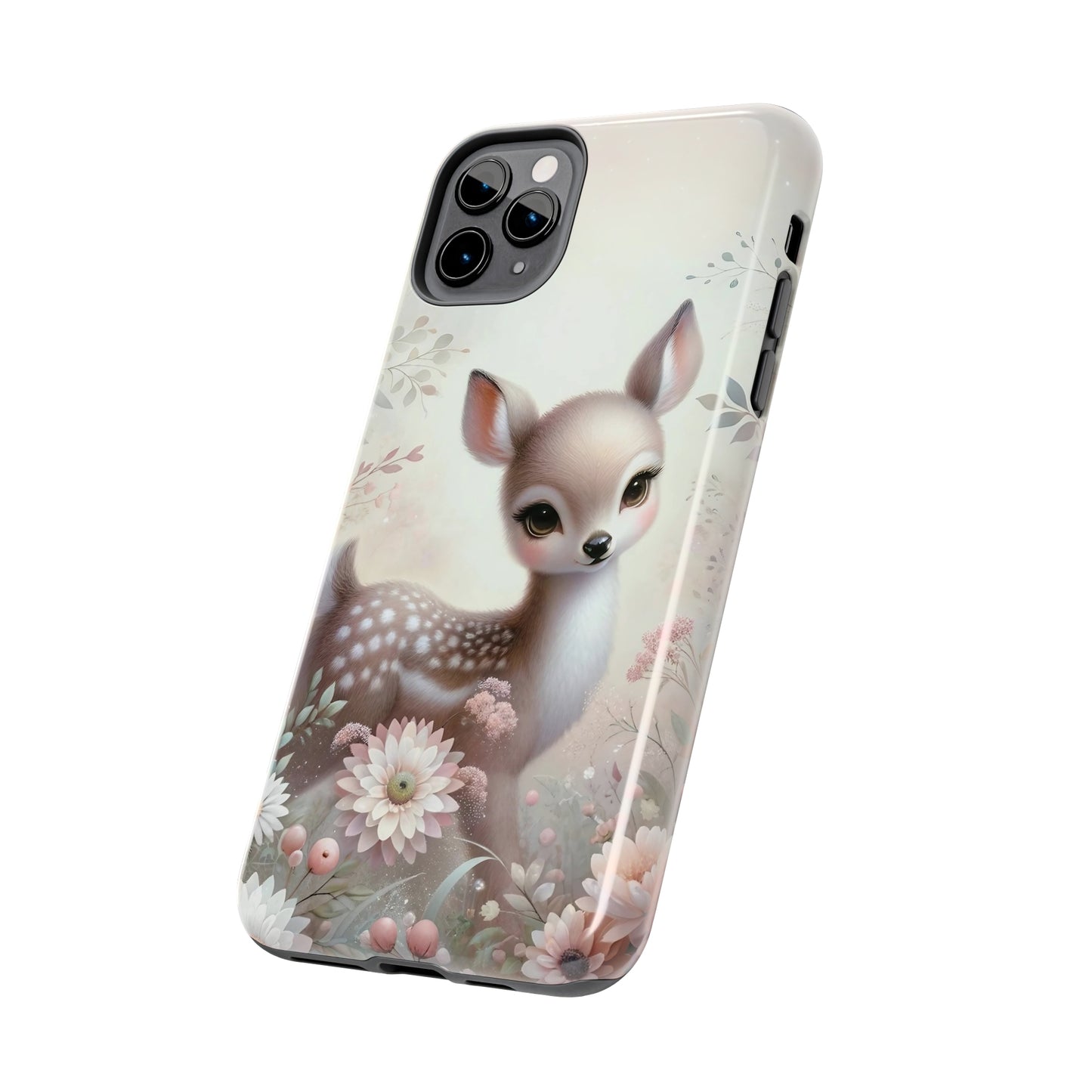 Cute Fawn and Floral print Design Tough Phone Case compatible with a large variety of iPhone models, Gift, Phone Case