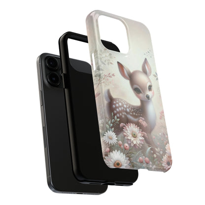 Cute Fawn and Floral print Design Tough Phone Case compatible with a large variety of iPhone models, Gift, Phone Case