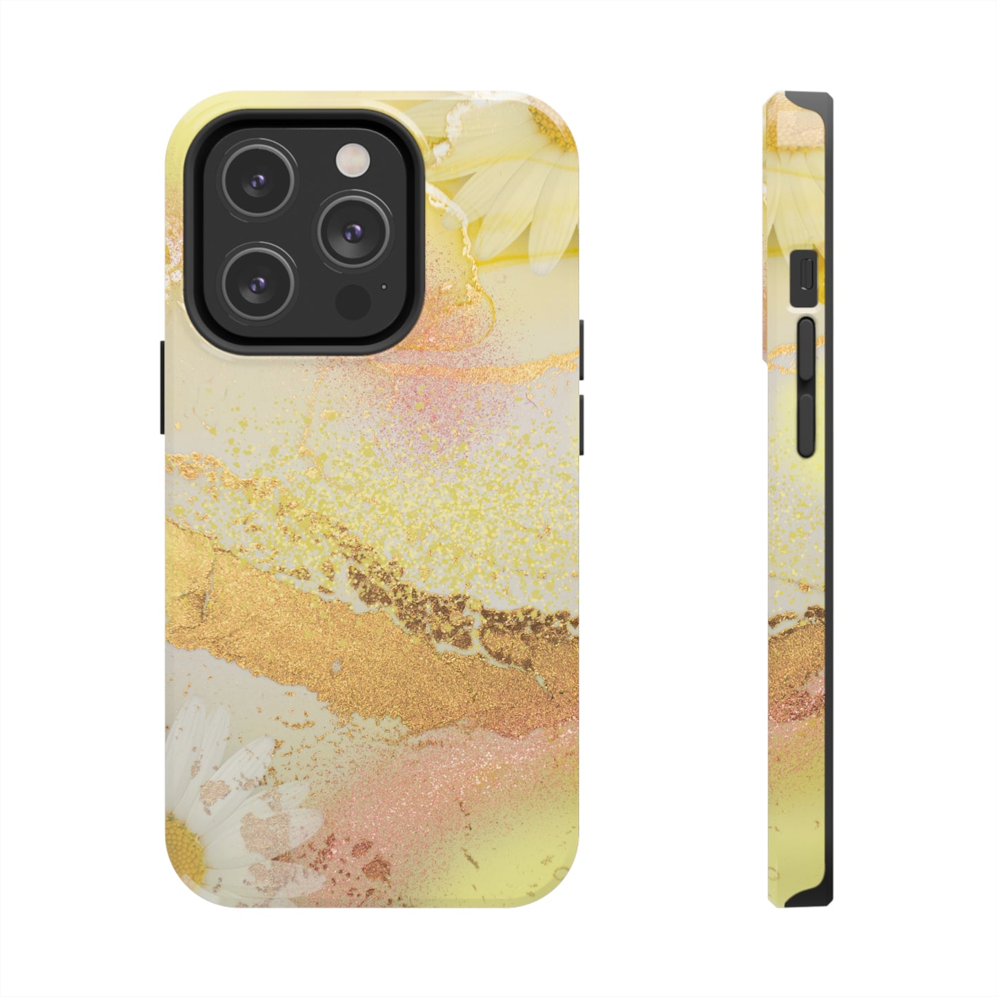 Yellow and Rose Gold Marble design Tough Phone Case compatible with a large variety of iPhone models, Gift, Phone