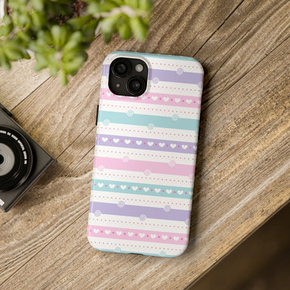 Pastel Stripes and Hearts print design Tough Phone Case compatible with a large variety of iphone models