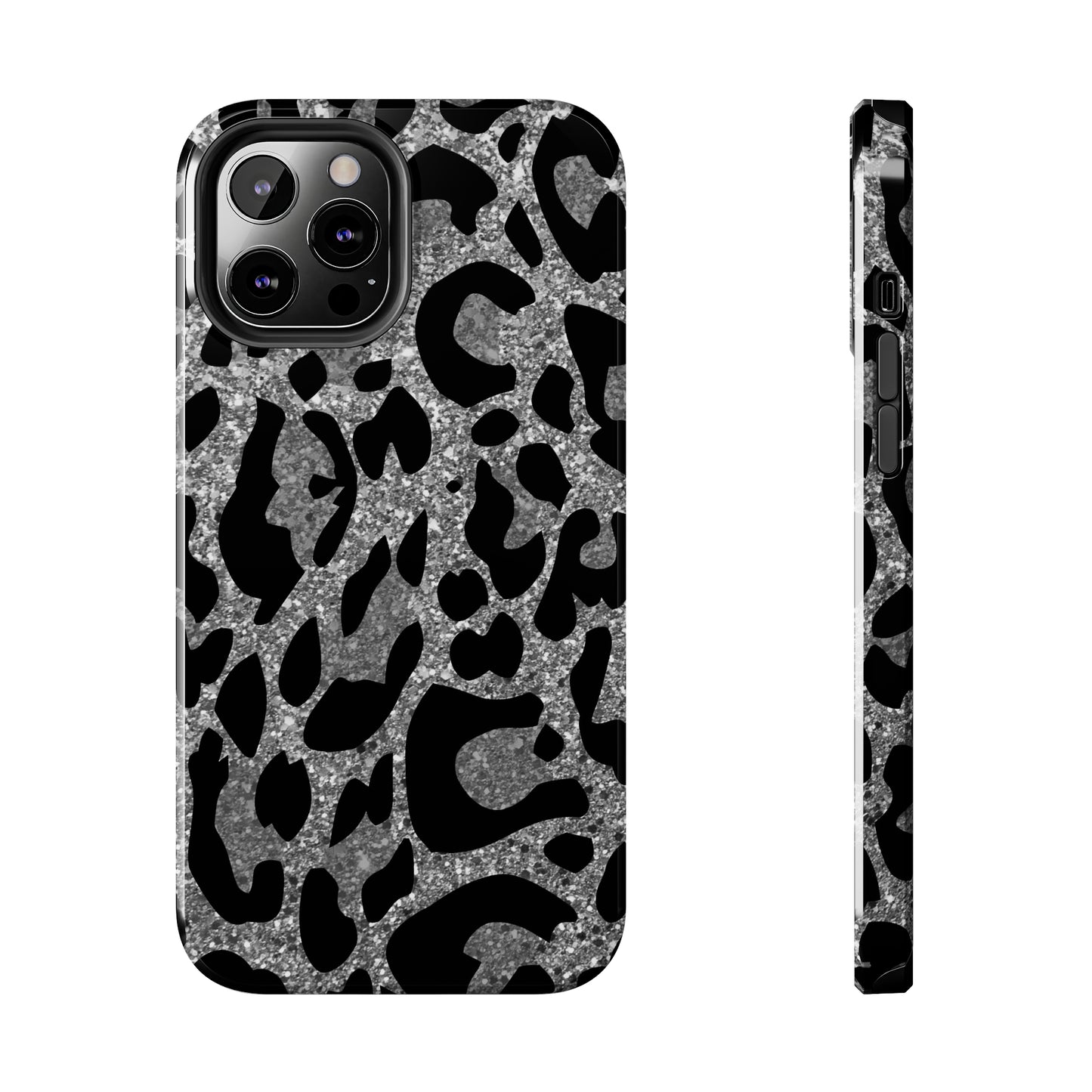 Silver and Black Leopard Design Phone Case- Lightweight, Impact Resistant Cover for iPhone 6, 6s, 12, 13, 14, 15