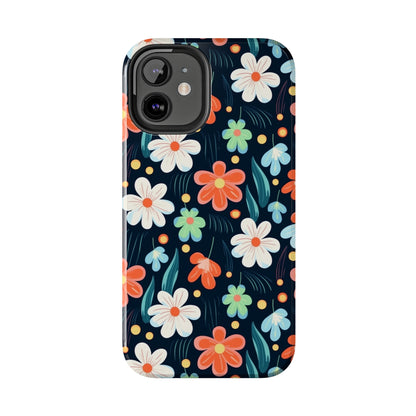 Retro Vibrant Flowers Pattern print design Tough Phone Case compatible with a large variety of phone models, Phone Case, Gift