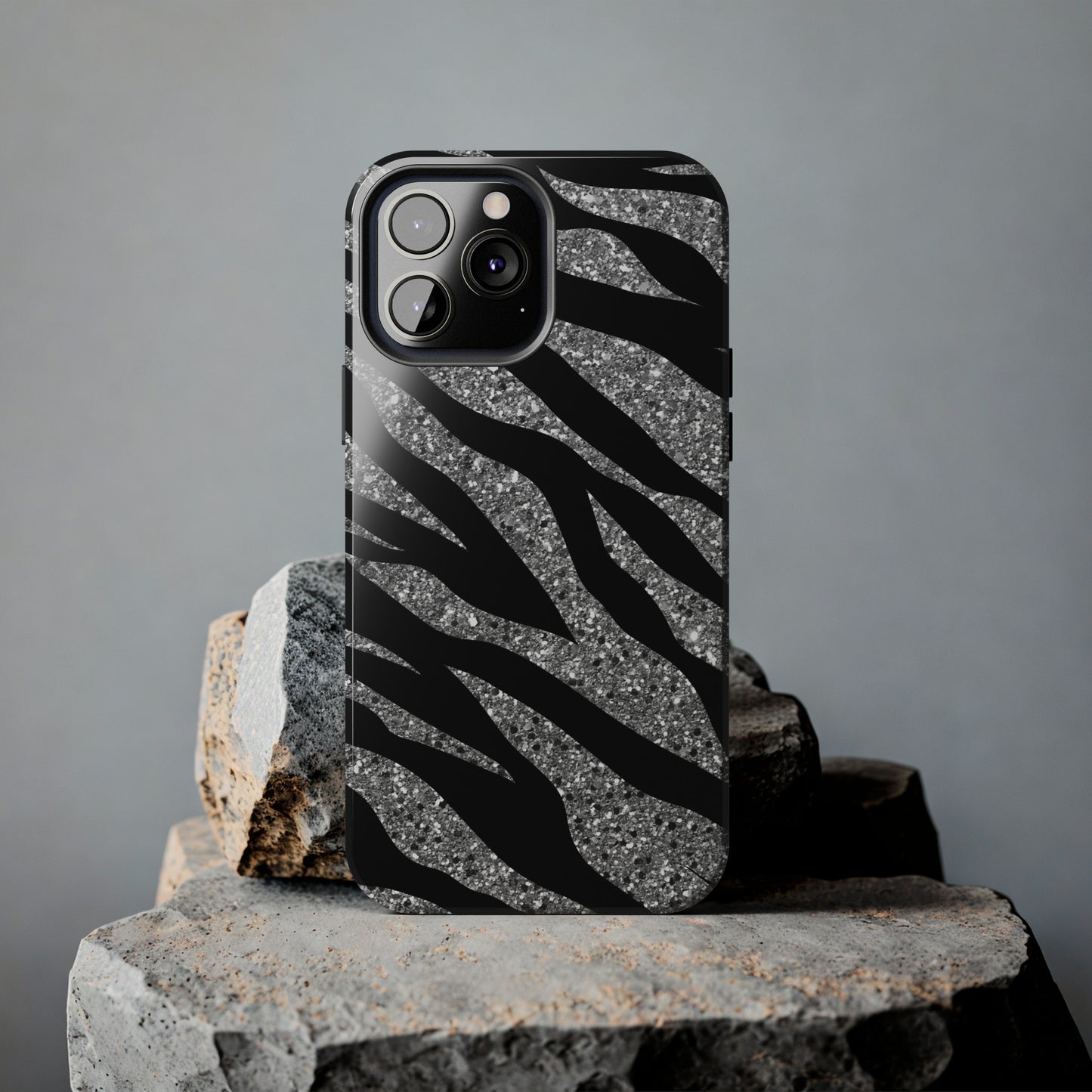 Silver and Black Zebra Print Design  Phone Case- Lightweight, Impact Resistant Cover for iPhone 6, 6s, 12, 13, 14, 15