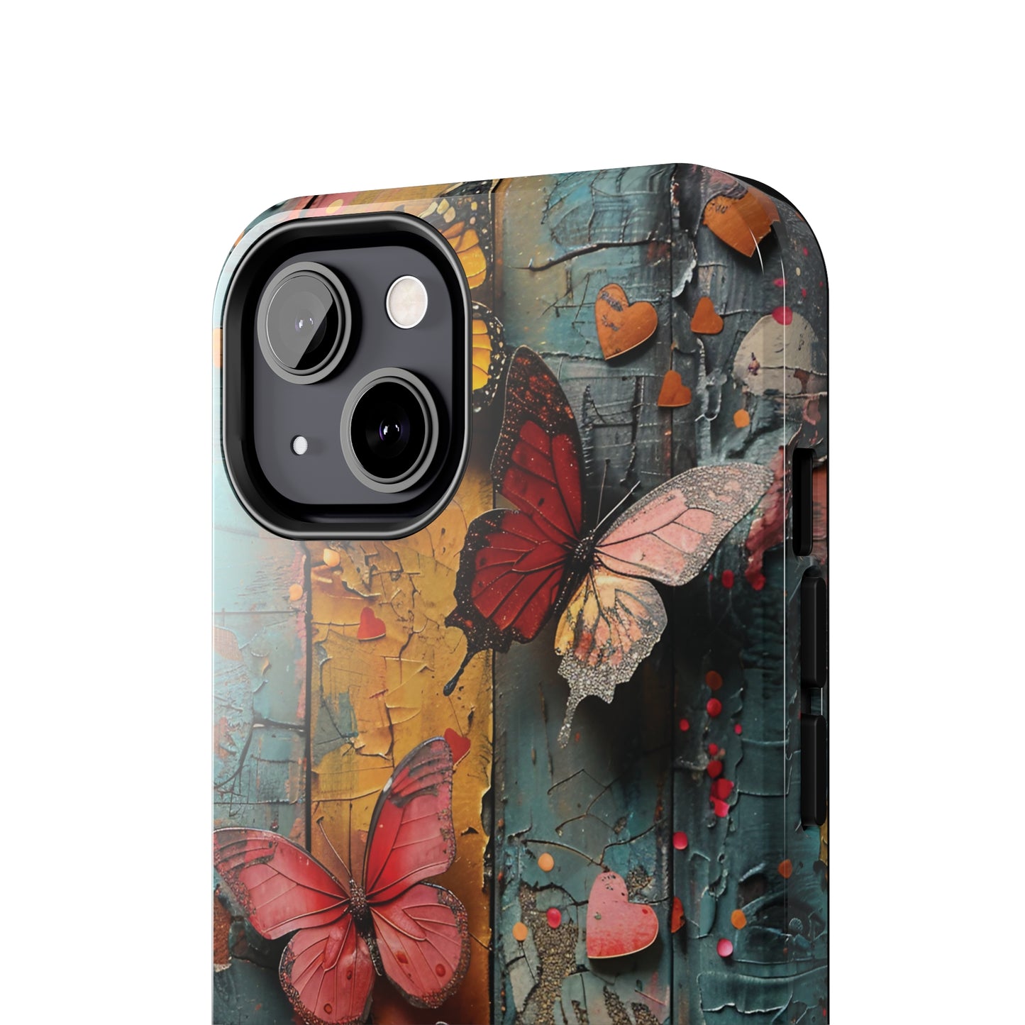 Colorful Butterfly Art on Wood texture design iPhone Case iPhone Case, Colorful Butterfly Art Protective Phone Cover, Durable Phone Accessory Gift, Chic Artsy Protective Cover, Protective Case for iPhone Models, Tough iPhone Case