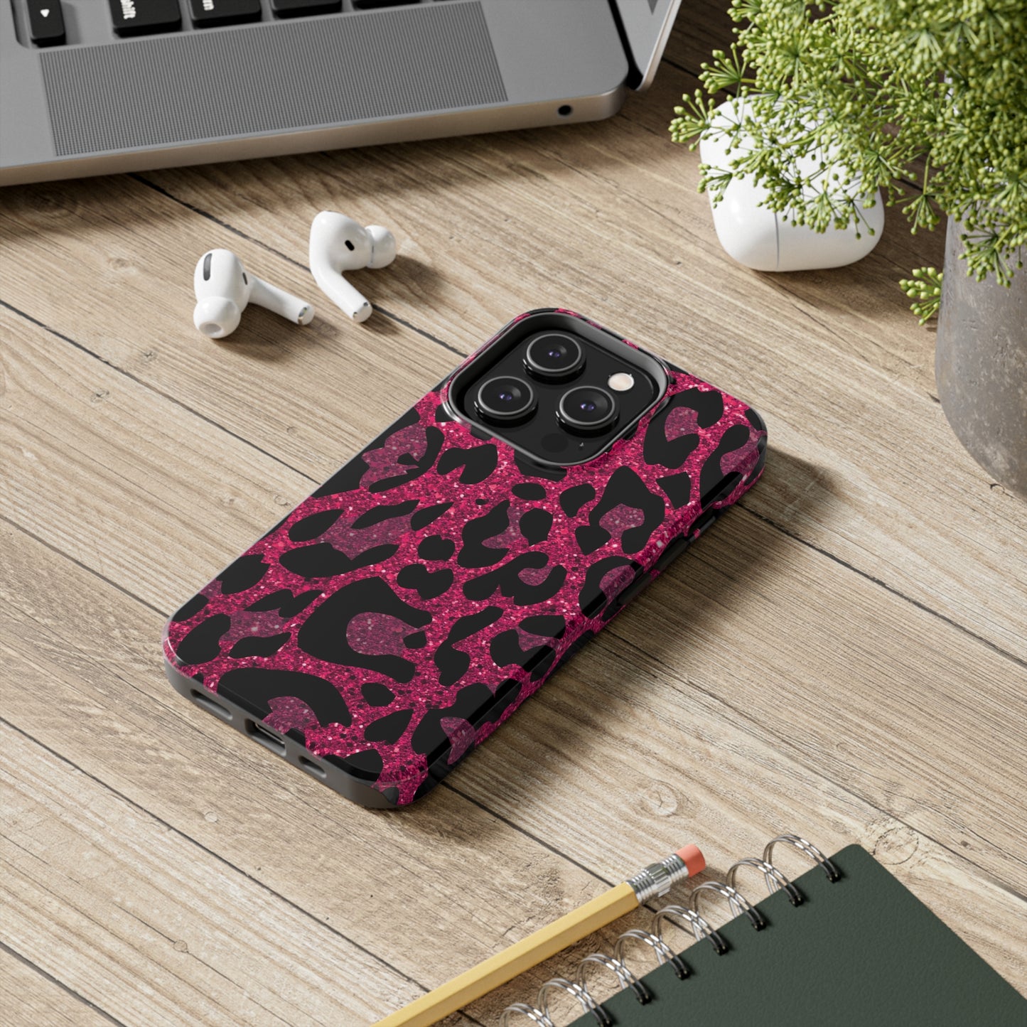 Pink and Black Leopard Design Phone Case- Lightweight, Impact Resistant Cover for iPhone 6, 6s, 12, 13, 14, 15