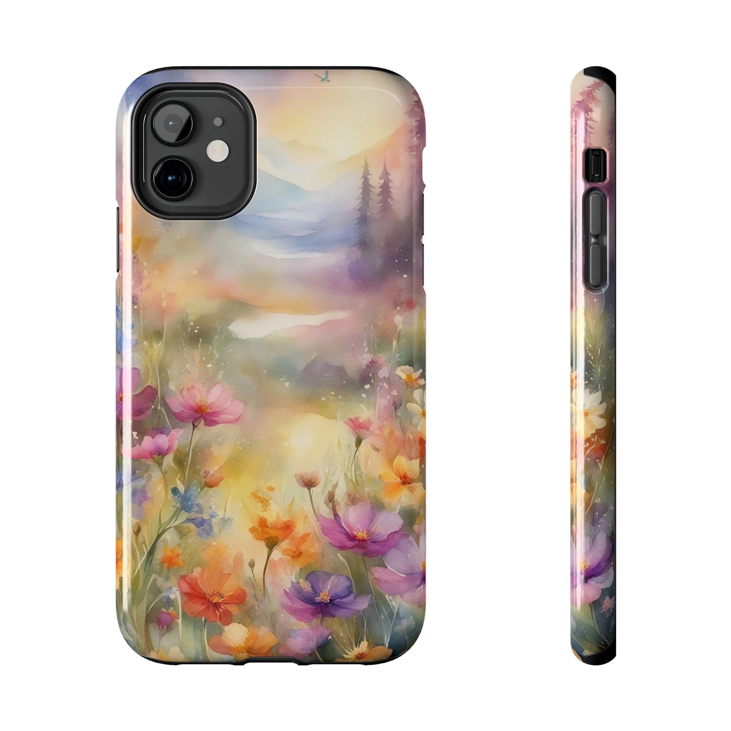 Watercolor Landscape and Wildflowers Pattern print design Tough Phone Case compatible with a large variety of phone models, Phone Case