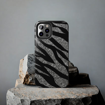 Silver and Black Zebra Print Design  Phone Case- Lightweight, Impact Resistant Cover for iPhone 6, 6s, 12, 13, 14, 15