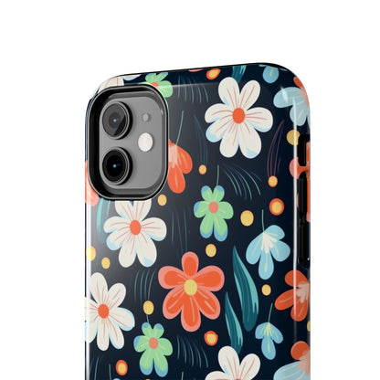 Retro Vibrant Flowers Pattern print design Tough Phone Case compatible with a large variety of phone models, Phone Case, Gift