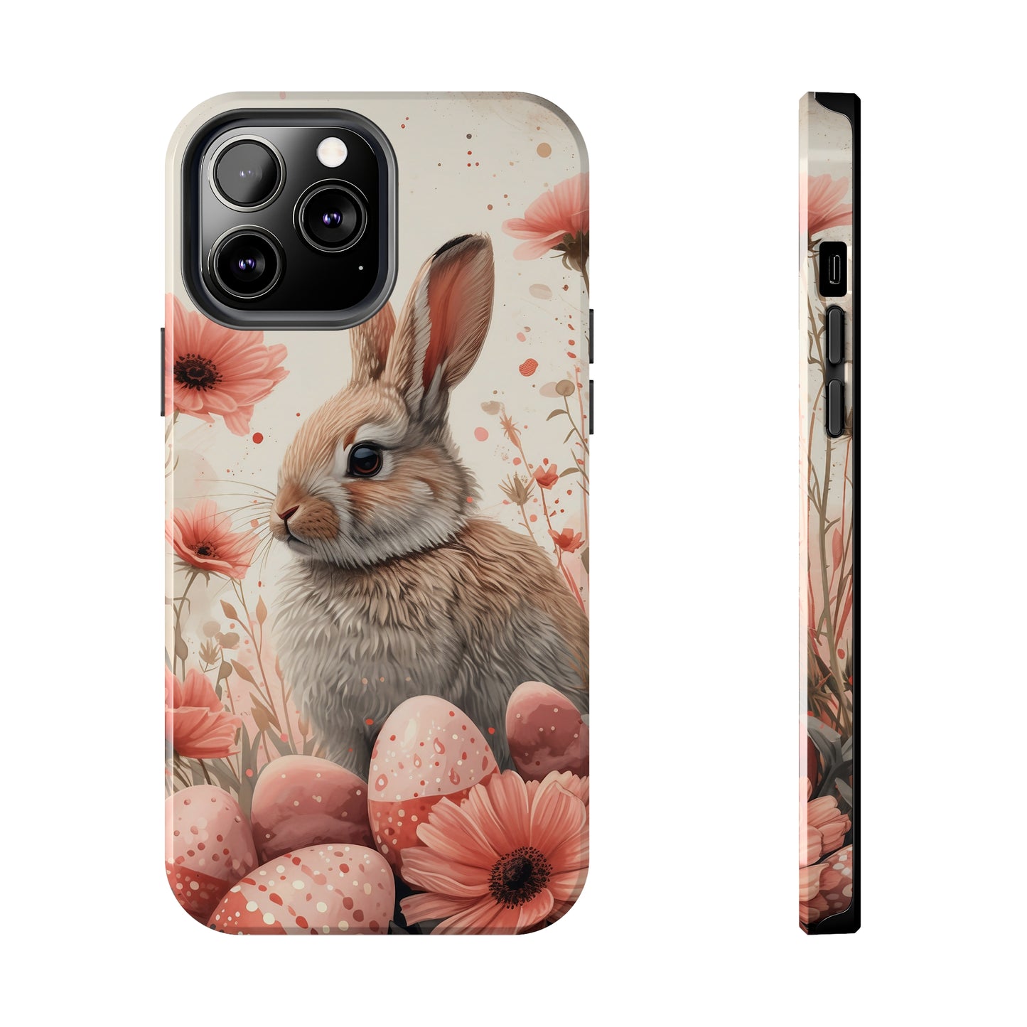 Watercolor Easter Bunny and Spring Flowers Design Phone Case- Lightweight, Impact Resistant Cover for iPhone 6, 6s, 12, 13, 14, 15