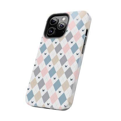 Argyle Pastel Plaid and Butterflies print design Tough Phone Case compatible with a large variety of iphone models