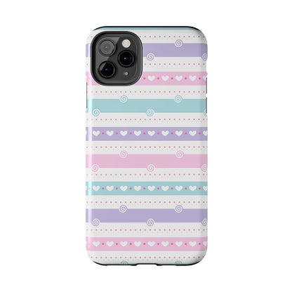 Pastel Stripes and Hearts print design Tough Phone Case compatible with a large variety of iphone models