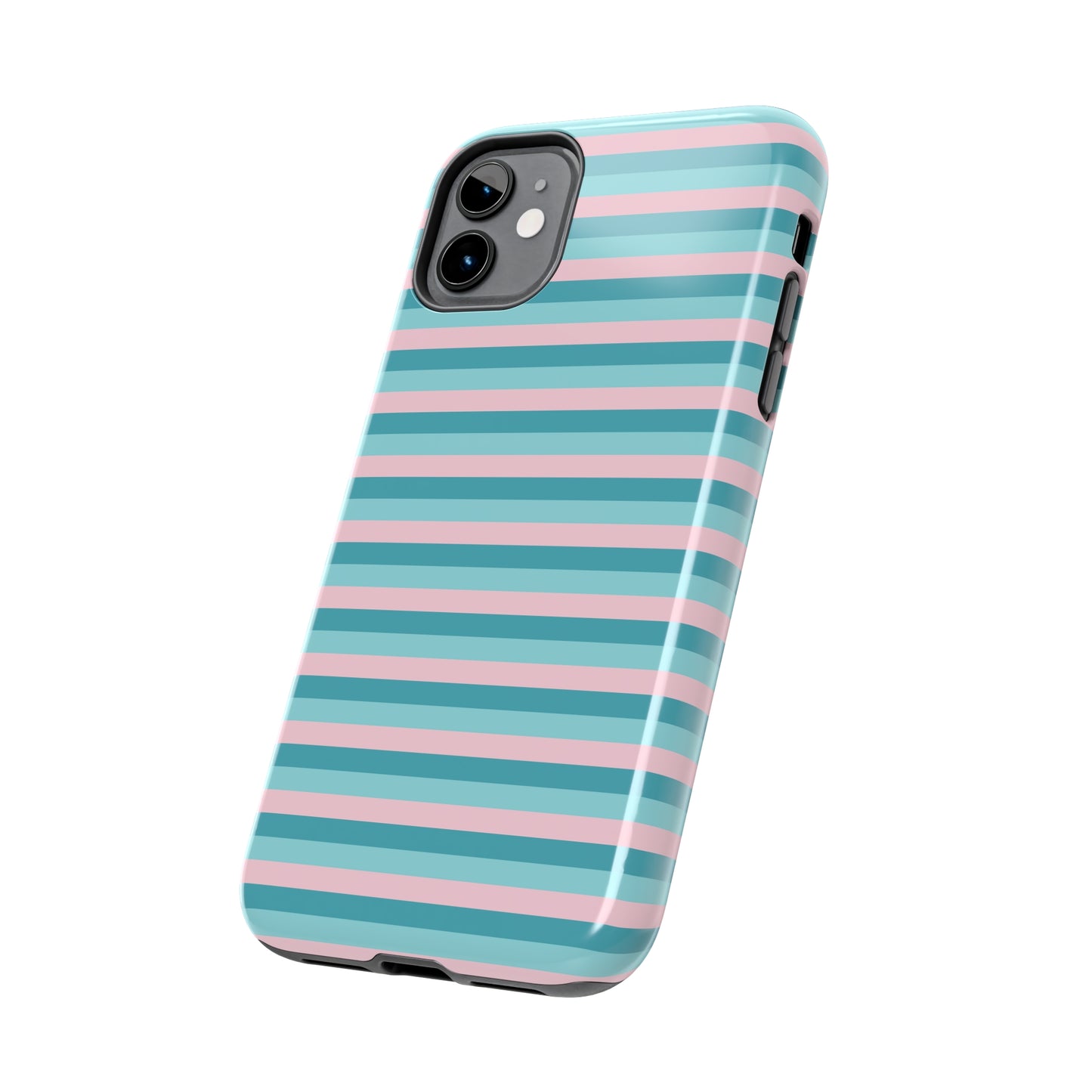 Pink and Aqua Girly Stripe print Design Tough Phone Case compatible with a large variety of iPhone models, Gift, Phone Case