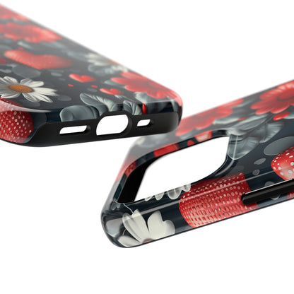 3D Flowers and Red Hearts Digital print Design Tough Phone Case compatible with a large variety of iPhone models, Gift, Phone Case