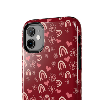 Red Boho2 Rainbow print Design Tough Phone Case compatible with a large variety of iPhone models, Gift, Phone Case