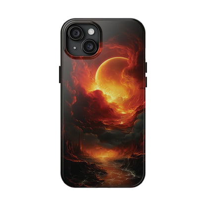 Fiery Red Moon Art iPhone Case, Dramatic Sky Aesthetic Phone Cover, Cool Tech Design for iPhone Models, Durable Phone Accessory Protective Cover for iPhone Models, Tough iPhone Case