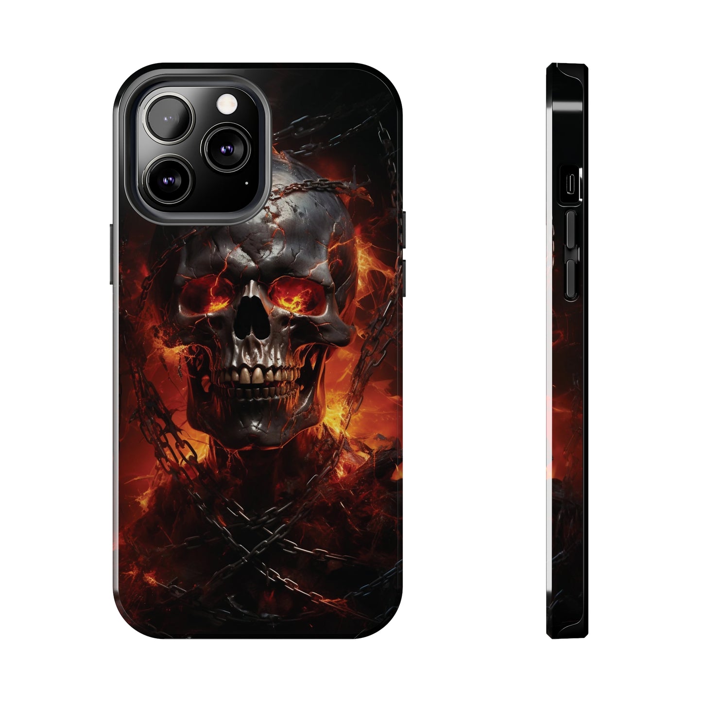 Gothic Skull iPhone Case, Dark Aesthetic Fiery Eyes, Unique Horror Style iPhone Accessory, Cool Tech Design for iPhone Models, Durable Phone Accessory Protective Cover for iPhone Models, Tough iPhone Case