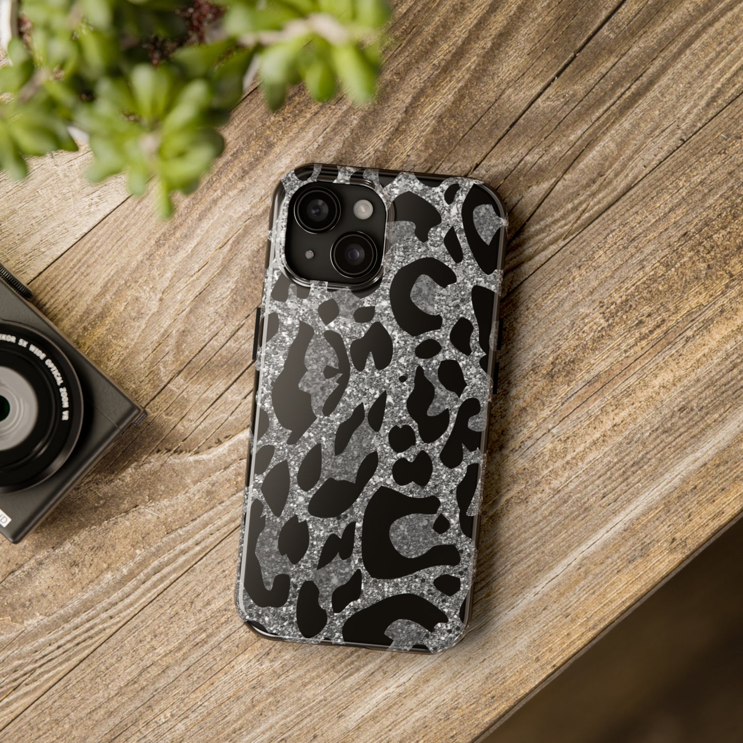 Silver and Black Leopard Design Phone Case- Lightweight, Impact Resistant Cover for iPhone 6, 6s, 12, 13, 14, 15