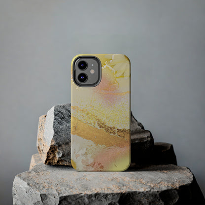 Yellow and Rose Gold Marble design Tough Phone Case compatible with a large variety of iPhone models, Gift, Phone