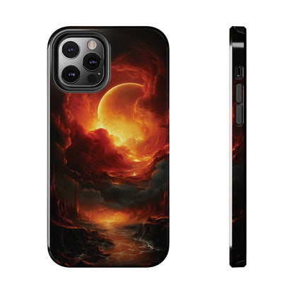 Fiery Red Moon Art iPhone Case, Dramatic Sky Aesthetic Phone Cover, Cool Tech Design for iPhone Models, Durable Phone Accessory Protective Cover for iPhone Models, Tough iPhone Case