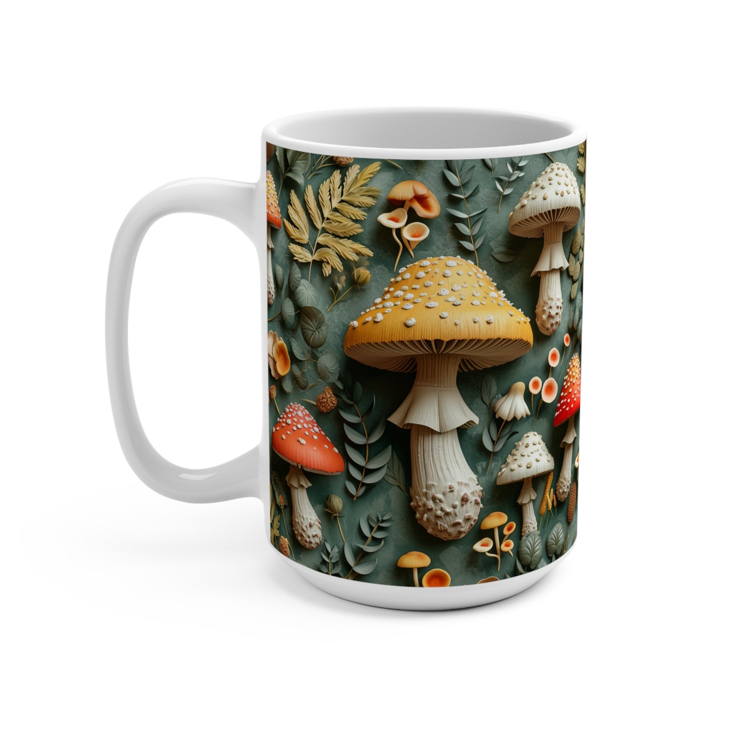 Forest Mushroom Illustration Mug, Nature Inspired Coffee Cup, Botanical Art Drinkware, Unique Gift for Mycology Lovers, cottagecore, Unique Gift Idea, Mug 15oz
