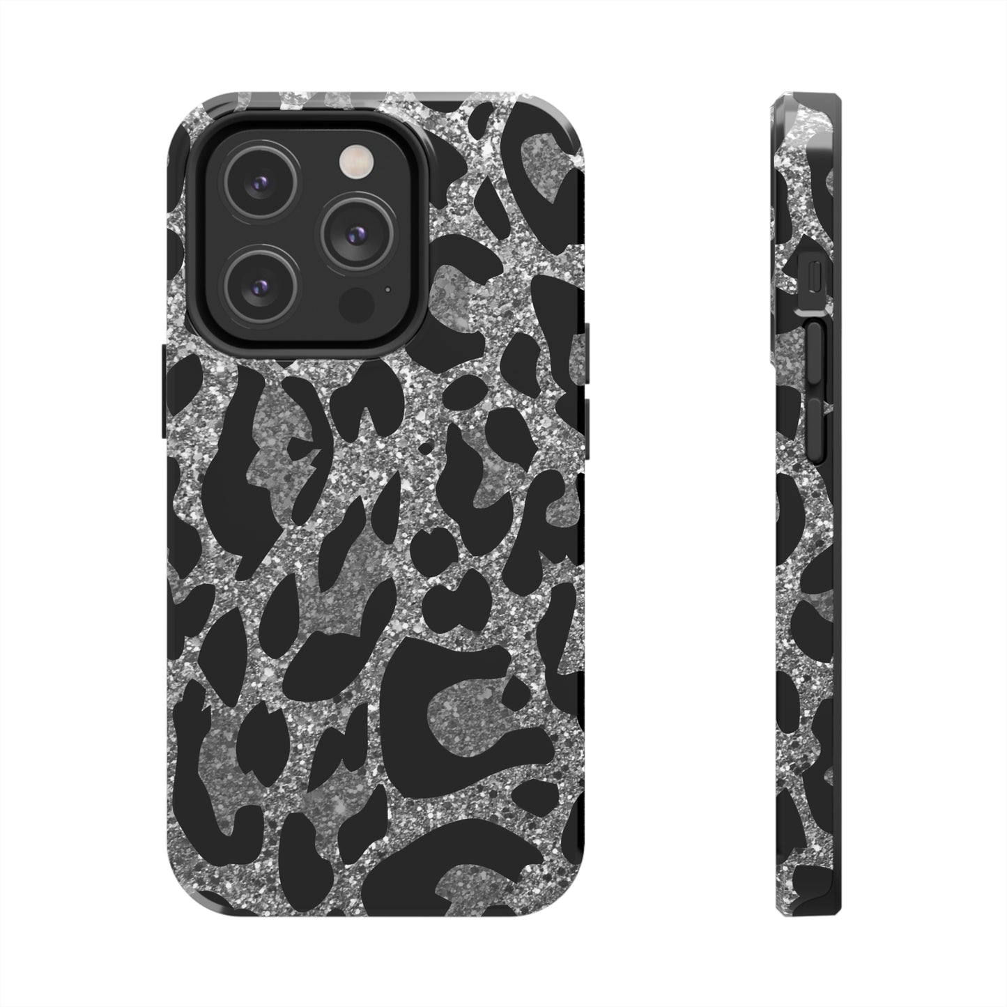 Silver and Black Leopard Design Phone Case- Lightweight, Impact Resistant Cover for iPhone 6, 6s, 12, 13, 14, 15