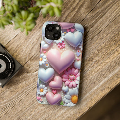 Pastel Heart and Flower Digital print Design Tough Phone Case compatible with a large variety of iPhone models, Gift, Phone Case