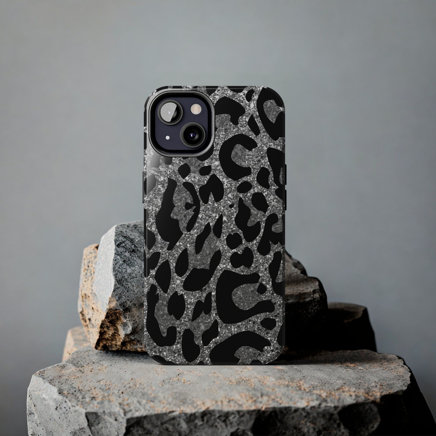 Silver and Black Leopard Design Phone Case- Lightweight, Impact Resistant Cover for iPhone 6, 6s, 12, 13, 14, 15