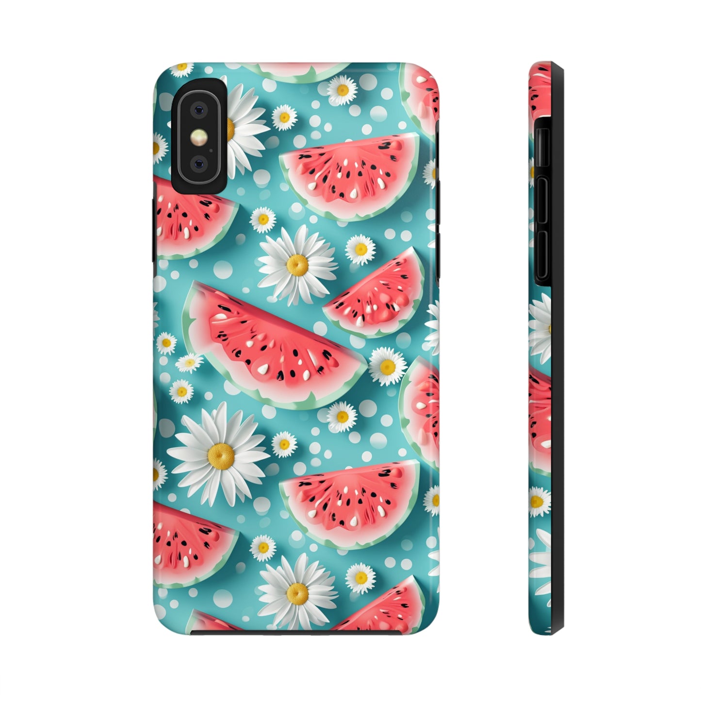 Watermelon Slices and Daisies Digital print Design Tough Phone Case compatible with a large variety of iPhone models, Gift, Phone Case