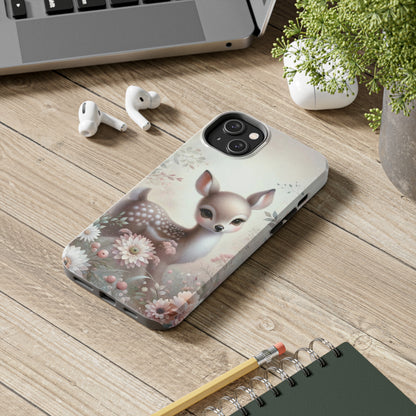 Cute Fawn and Floral print Design Tough Phone Case compatible with a large variety of iPhone models, Gift, Phone Case