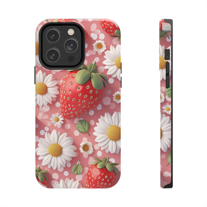 Strawberries & Daisies Digital print Design Tough Phone Case compatible with a large variety of iPhone models, Gift, Phone Case