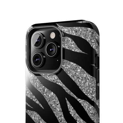 Silver and Black Zebra Print Design  Phone Case- Lightweight, Impact Resistant Cover for iPhone 6, 6s, 12, 13, 14, 15