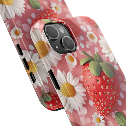 Strawberries & Daisies Digital print Design Tough Phone Case compatible with a large variety of iPhone models, Gift, Phone Case